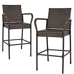 Best Choice Products Set of 2 Outdoor Brown Wicker Barstool Outdoor Patio Furniture Bar Stool