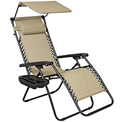 Best Choice Products Zero Gravity Canopy Sunshade Lounge Chair Cup Holder Patio Outdoor Garden Tan