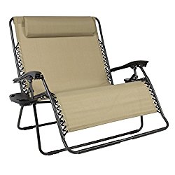Best ChoiceProducts Huge Folding 2 Person Gravity Chair Double Wide Patio Lounger with 2 Cup holders
