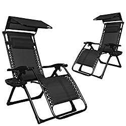 EACHPOLE |2-Pack| Infinity Zero Gravity Patio Lounge Chair with Sun Shield Canopy and Cup Holder, Black, APL1557