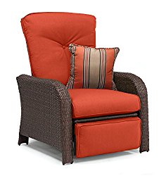 La-Z-Boy Outdoor Sawyer Resin Wicker Patio Furniture Recliner (Grenadine Orange) With All Weather Sunbrella Cushions