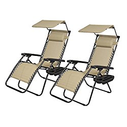 PayLessHere Zero Gravity Chairs 2 Set Lounge Patio Chairs with canopy Cup Holder