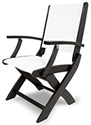 POLYWOOD 9000-BL901 Coastal Folding Chair, Black/White Sling