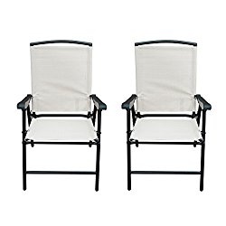SunLife foldable Fabric Chair,Outdoor All Weatherproof Patio Garden Folding Chair with Steel Frame, Set of 2, Beige