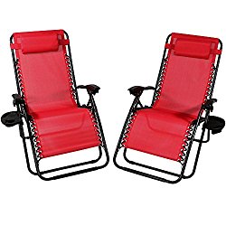 Sunnydaze Red Oversized Zero Gravity Lounge Chair with Pillow and Cup Holder, Set of Two
