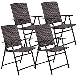 Tangkula 4 PCS Brown Folding Rattan Chair Furniture Outdoor Indoor Camping Garden Pool