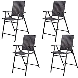 Tangkula 4 PCS Folding Wicker Sling Chairs Outdoor Indoor Foldbale Rattan Reclining Chairs