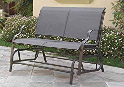 1PerfectChoice Outdoor Patio Yard Glider Loveseat Bench Dark Grey Textilene Mesh Seating Grey