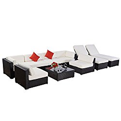 9pcs Polar Aurora Outdoor Patio Furniture Rattan Wicker Sectional Sofa Chair Couch Set Deluxe Black