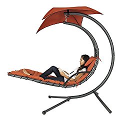 Best Choice Products Hanging Chaise Lounger Chair Arc Stand Air Porch Swing Hammock Chair Canopy Red Orange