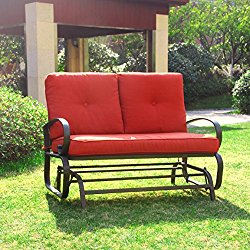 Cloud Mountain Outdoor Patio 2 Person Loveseat Cushioned Rocking Bench Furniture Patio Swing Rocker Lounge Glider Chair, Brick Red