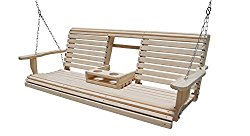 Ecommersify Flip Cup Holder Console Rot-resistant Cypress Eternal Wood Lumber Roll Back Porch Swing, 5-Feet