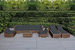 Genuine Ohana Outdoor Sectional Sofa and Chaise Lounge Set (9 Pc Set) with Free Patio Cover (Mixed brown/Dark Gray)