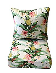 Indoor / Outdoor Cushions for Deep Seating Furniture Chair – Tommy Bahama Home Fabric – White Beach Bounty Lush Green – Tropical Bird, Pineapple, Floral – Choice of Size (SEAT CUSHION – 24″ W X 27″ D)