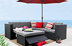Magari Furniture MAG35 Complete Patio Garden 4 Piece Deep Seating Group Set with Cushion, Black