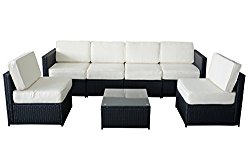 MCombo 6085-S1007 7 Piece Wicker Patio Sectional Indoor Outdoor Sofa Furniture Set, Black