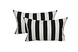 Set of 2 Indoor / Outdoor Decorative Lumbar / Rectangle Pillows – Black and White Stripe