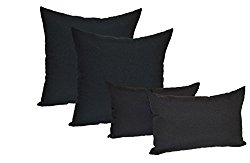 Set of 4 Indoor / Outdoor Pillows – 17″ Square Throw Pillows & 11″ x 19″ Rectangle / Lumbar Decorative Throw Pillows – Solid Black Fabric