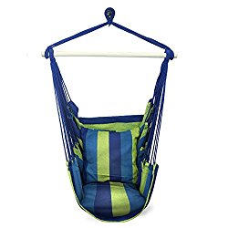 Sorbus Hanging Rope Hammock Chair Swing -2 Seat Cushions Included, Blue