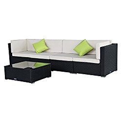 U-max 7 Piece 3-14 Pieces Patio PE Rattan Wicker Sofa Sectional Furniture Set (BK-5 Pieces)