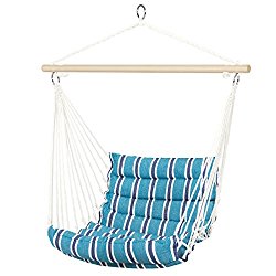 Best Choice Products Deluxe Padded Cotton Hammock Hanging Chair Indoor Outdoor Use- Blue