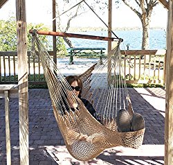 Mayan Hammock Chair by Krazy Outdoors – Large Hanging Swing Chair Cotton Rope Construction – Comfortable, Lightweight, Includes Wood Bar – Perfect for Yard and Patio (Mocha Brown)