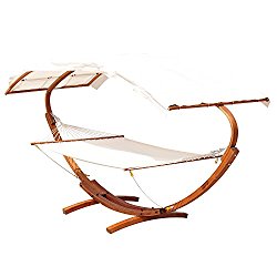Outsunny 2-Person Wood Arc Outdoor Hammock & Stand Set with Canopy – Teak