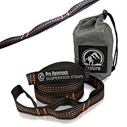 Explore Outfitters EOHS1G Hammock Tree Straps 2000+ LBS Heavy Duty Ultralight No-Stretch Adjustable Suspension System, XL, Set of 2, Orange