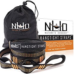HangTight Hammock Straps – 10 Feet Long, Extra Strong & Lightweight, 2200 LBS Breaking Strength, No Stretch Polyester, 16 Adjustable Loops, Tree Friendly. Best Suspension System For Quick & Easy Setup