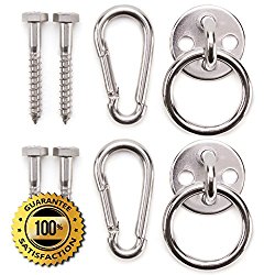 Premium Hammock Hooks by Amerigo – Best Hanging Kit for inside relaxation – Heavy Duty – Set of Round Pad Eyes, Spring Snap Hooks and Lag Screws made from Stainless Steel for your Perfect Experience!