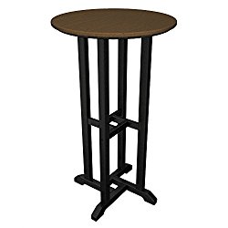POLYWOOD Contempo 24-Inch Round Bar Height Table, Black Frame, Teak