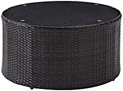 Crosley Catalina Outdoor Wicker Round Glass Top Coffee Table, Brown