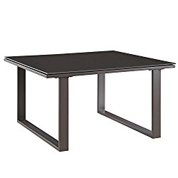 Modern Urban Contemporary Outdoor Patio Side Table, Brown Steel Glass