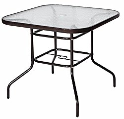 Cloud Mountain 32″ x 32″ Patio Tempered Glass Dining Table Top Umbrella Stand Square Table Deck Outdoor Furniture Garden Table, Dark Chocolate