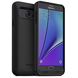 PowerBear Note 5 Battery Case [5000 mAh] High Capacity External Battery Charger for Samsung Galaxy Note 5 (Up to 165% Extra Battery) Ð BLACK [24 Month Warranty & Screen Protector Included]