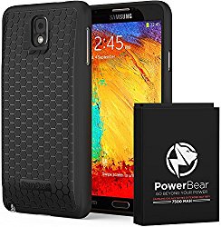PowerBear Samsung Galaxy Note 3 Extended Battery [7500mAh] & Back Cover & Protective Case (Up to 2.3X Extra Battery Power) – Black [24 Month Warranty & Screen Protector Included]