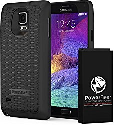 PowerBear Samsung Galaxy Note 4 Extended Battery [7500mAh] & Back Cover & Protective Case (Up to 2.3X Extra Battery Power) – Black [24 Month Warranty & Screen Protector Included]
