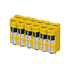 Storacell by Powerpax AA Battery Caddy, Yellow, Holds 12 Batteries