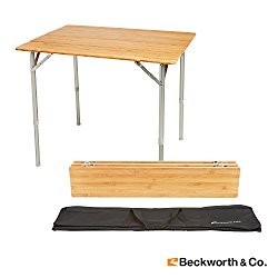 Beckworth & Co. SmartFlip Bamboo Portable Outdoor Picnic Folding Table with Adjustable Height & Carry Bag – Large