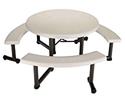 Lifetime Round Picnic Table and Benches, 44 Inch Top , Almond
