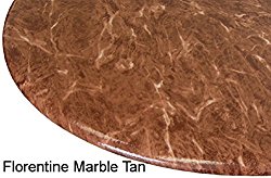 Table Cloth Round 36″ to 48″ Elastic Edge Fitted Vinyl Table Cover Florentine Marble Pattern Tan