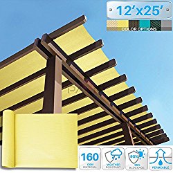 Patio Paradise 12′ x 25′ Sunblock Shade Cloth Roll,Canary Yellow Sun Shade Fabric 95%UV Resistant Mesh Netting Cover for Outdoor,Backyard,Plant,Greenhouse,Barn