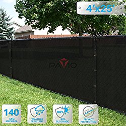 Patio Paradise 4′ x 25′ Black Fence Privacy Screen, Commercial Outdoor Backyard Shade Windscreen Mesh Fabric with brass Gromment 85% Blockage- 3 Years Warranty (Customized Sizes Available)