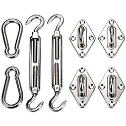 GEMLIGHT Shade Sail Hardware Kit for Rectangle and Square Installation, Silver, 8 Piece