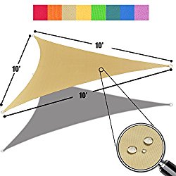 Alion Home 10′ x 10’x 10′ Triangle Waterproof Woven Sun Shade Sail in Vibrant Colors (Desert Sand)