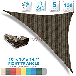 Patio Paradise 10’x10’x14.1′ Brown Sun Shade Sail Right Triangle Canopy – Permeable UV Block Fabric Durable Patio Outdoor – Customized Available