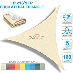 Patio Paradise 16′ x16’x 16′ Beige Sun Shade Sail Triangle Canopy – Permeable UV Block Fabric Durable Outdoor – Customized Available