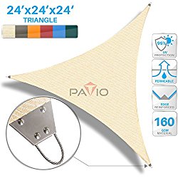 Patio Paradise 24’x 24′ x 24′ Strengthen Large Sun Shade Sail Reinforced by Steel Wire- Beige Triangle Heavy Duty Permeable UV Block Fabric Durable Patio Outdoor Garden Backyard