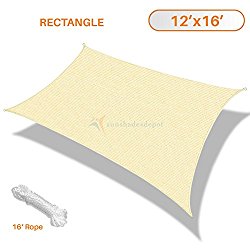 Sunshades Depot 12′ x 16′ Sun Shade Sail Rctangle Permeable Canopy Tan Beige Custom Size Available Commercial Standard
