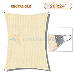 Sunshades Depot 20’x 24′ Reinforcement Large Sun Shade Sail- Beige Rectangle Heavy Duty Metal Spring Outdoor Permeable UV Block Fabric Durable Steel Wire Strengthen